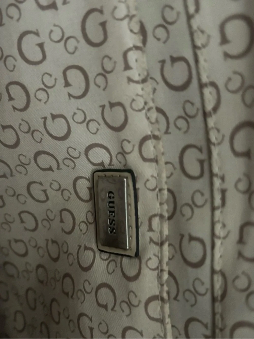 GUESS Brown Logo-Print Tote with Silver Logo Charm